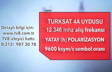 TV8 frekans değerleri 18 Eylül 2014 tarihinde değişecektir.